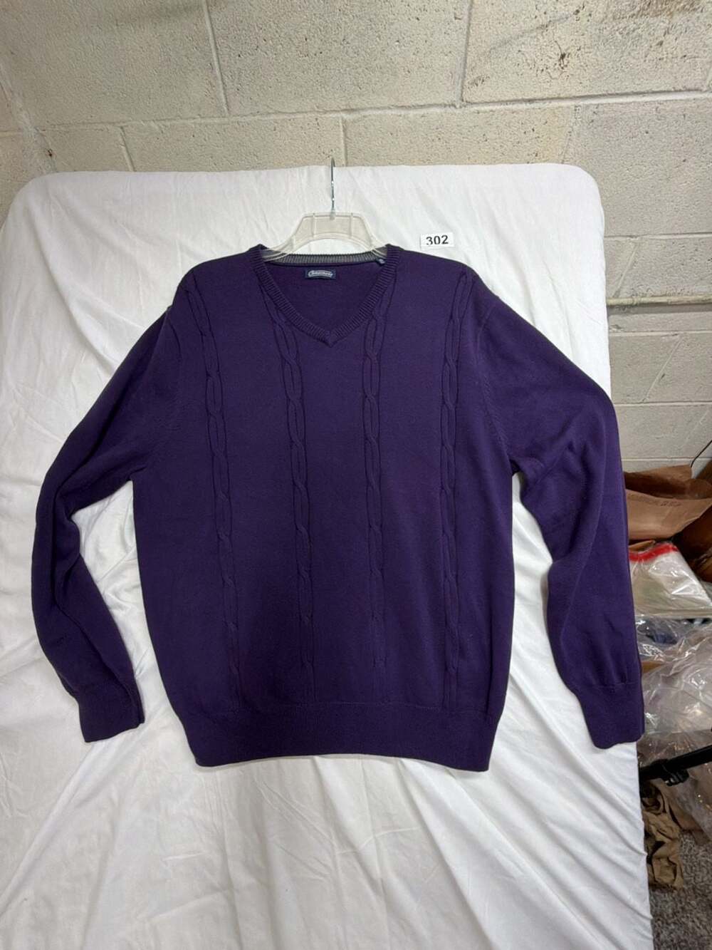 Consensus Men's Purple V-Neck Cable Knit Cotton Sweater XL